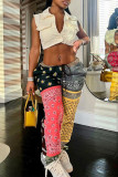 Casual Print Patchwork Regular Mid Waist Trousers
