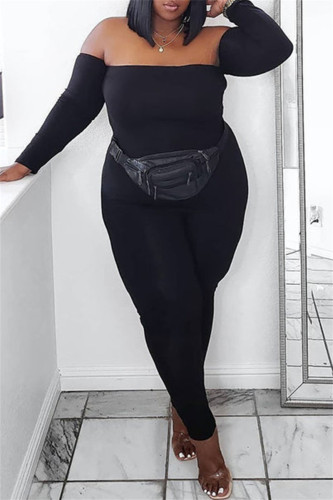 Sexy Casual Solid Patchwork Backless Off the Shoulder Plus Size Jumpsuits