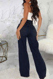 Casual Solid Ripped Patchwork High Waist Denim Jeans
