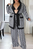 Casual Print Bandage Patchwork Plus Size Two Pieces