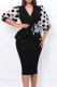 Elegant Print Polka Dot Patchwork Flounce V Neck Pencil Skirt Dresses