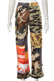 Casual Street Print Camouflage Print Patchwork Straight High Waist Straight Patchwork Bottoms