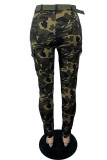 Casual Camouflage Print Patchwork With Belt High Waist Pencil Full Print Bottoms