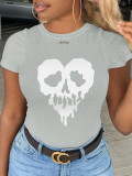 Street Daily Skull Patchwork O Neck T-Shirts