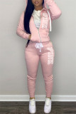 Casual Daily Letter Print Patchwork Hooded Collar Long Sleeve Two Pieces
