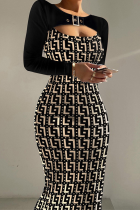 Casual Plaid Hollowed Out O Neck Pencil Skirt Dresses