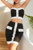 Sexy Casual Patchwork Spaghetti Strap Sleeveless Two Pieces