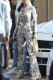 Casual Print Patchwork V Neck Long Sleeve Two Pieces
