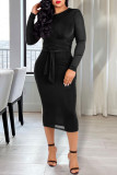 Casual Solid Patchwork Frenulum O Neck Long Sleeve Dresses