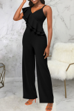 Casual Solid Patchwork Spaghetti Strap Boot Cut Jumpsuits