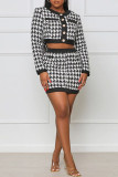Sexy Print Patchwork Buckle Long Sleeve Two Pieces