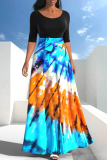 Casual Patchwork Tie-dye O Neck Dresses