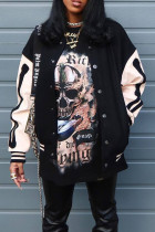 Casual Street Print Patchwork Buckle Outerwear
