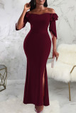 Sexy Solid Patchwork Slit Off the Shoulder Straight Dresses