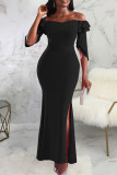 Sexy Solid Patchwork Slit Off the Shoulder Straight Dresses