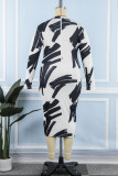 Casual Print Patchwork Half A Turtleneck Long Sleeve Plus Size Dresses