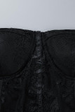 Sexy Solid Patchwork See-through Strapless Sleeveless Two Pieces