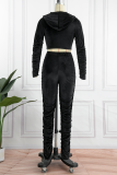Street Solid Fold Hooded Collar Long Sleeve Two Pieces