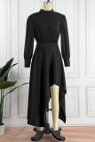 Casual Solid Patchwork Asymmetrical Turtleneck Long Sleeve Dresses