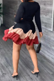 Casual Print Flounce O Neck Cake Skirt Dresses