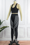 Sexy Print Patchwork U Neck Sleeveless Two Pieces