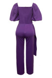 Casual Solid Patchwork Square Collar Straight Jumpsuits