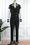 Casual Solid Patchwork Buttons Turn-back Collar Long Sleeve Two Pieces