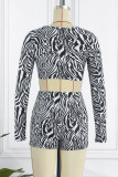 Sexy Striped Print Bandage Patchwork V Neck Long Sleeve Two Pieces