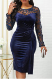 Casual Solid Patchwork See-through O Neck Long Sleeve Dresses