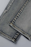 Casual Street Print Ripped Patchwork High Waist Denim Jeans