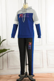 Casual Sportswear Letter Print Patchwork Hooded Collar Long Sleeve Two Pieces