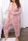 Casual Living Print Patchwork Hooded Collar Regular Jumpsuits