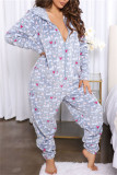 Casual Living Print Patchwork Hooded Collar Regular Jumpsuits