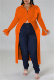 Casual Solid Patchwork Cardigan Turndown Collar Plus Size Overcoat