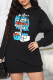 Casual Print Patchwork Hooded Collar Straight Dresses