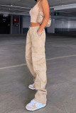 Casual Street Solid Patchwork Pocket High Waist Straight Solid Color Bottoms