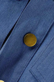 Casual Solid Patchwork Buckle Asymmetrical Turndown Collar Long Sleeve Straight Denim Jacket