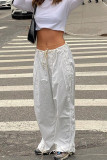 Casual Street Solid Patchwork Pocket Straight Low Waist Wide Leg Solid Color Bottoms