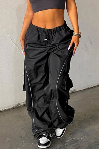 Casual Street Sportswear Solid Patchwork Loose Mid Waist Wide Leg Solid Color Bottoms