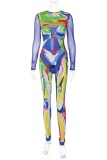 Sexy Casual Print Patchwork O Neck Long Sleeve Two Pieces