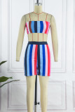 Party Striped Patchwork Strapless Sleeveless Two Pieces