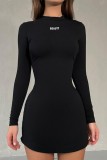Sexy Casual Letter Print Basic Half A Turtleneck Long Sleeve Dresses