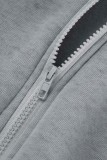 Casual Solid Patchwork Zipper Collar Plus Size Jumpsuits