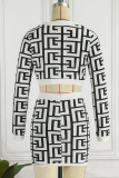 Sexy Print Patchwork Buckle Long Sleeve Two Pieces