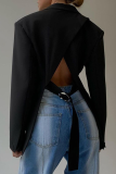 Casual Solid Backless Turndown Collar Outerwear