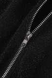 Sexy Solid Sequins Zipper Collar Skinny Jumpsuits