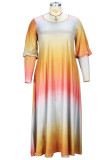 Casual Not Positioning Printed Tie-dye O Neck Long Sleeve Plus Size Dresses