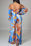 Sexy Print Patchwork Off the Shoulder Straight Jumpsuits