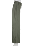 Casual Solid Draw String Harlan Mid Waist Harlan Solid Color Bottoms