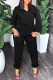 Street Solid Draw String Turndown Collar Long Sleeve Two Pieces